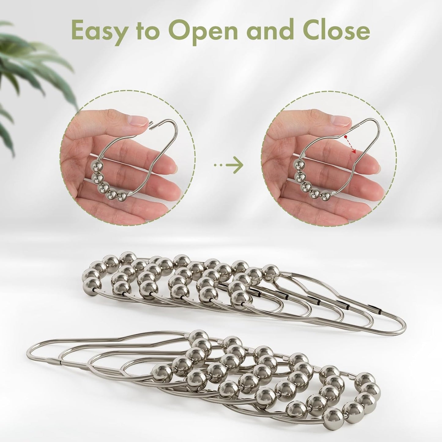 Amazer Shower Curtain Hooks, Decorative Rust Proof Stainless Steel Shower Curtain Hooks for Bathroom Shower Rods Set of 12, Polished Nickel