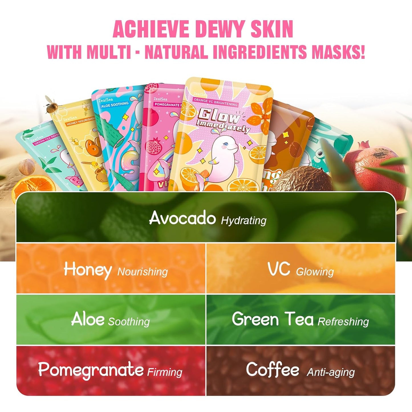ZealSea Face Masks Skincare, Facial Masks for All Skin Types 7 Pack