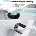 HAMITOR Toilet Bowl Brush Holder Set: Curved Design with Holder for Deep Cleaning Under Rim - Compact Hidden Scrubber for Small Space - Modern RV Bathroom Accessories - White