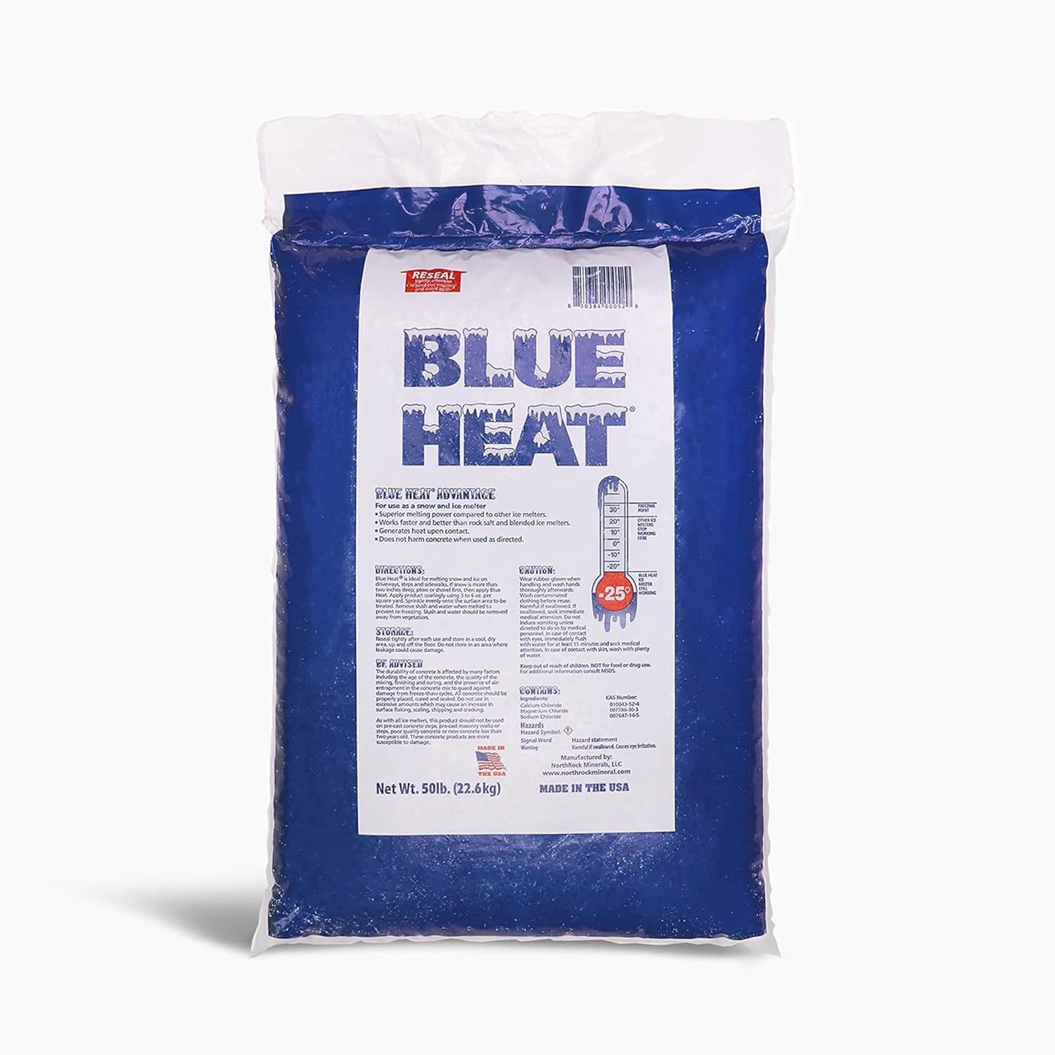 Blue Heat Snow & Ice Melter, Heat-Generating Pellets, Non-Staining Melt, 50 Lb Bag - Ice Remover for Driveway, Concrete, Sidewalk, and Outdoor Spaces