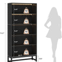 Tribesigns Tall Bookcase Black Bookshelf, 70.8” Large Bookcases Organizer with LED Lights, Heavy Duty Free-Standing Library Bookshelf with 5-Tier Storage Shelves for Living Room, Bedroom (Black)