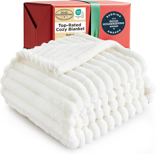 Bedsure GentleSoft White Throw Blanket for Couch - Cozy Blanket for Women, Cute Fleece Throw for Girls, Birthday Gifts for Women Men Teen, Room Home Boho Decor, Off White, 50x60 Inches
