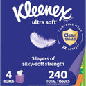 Kleenex Ultra Soft Facial Tissues, 4 Cube Boxes, 60 Tissues per Box, 3-Ply (240 Total), Packaging May Vary