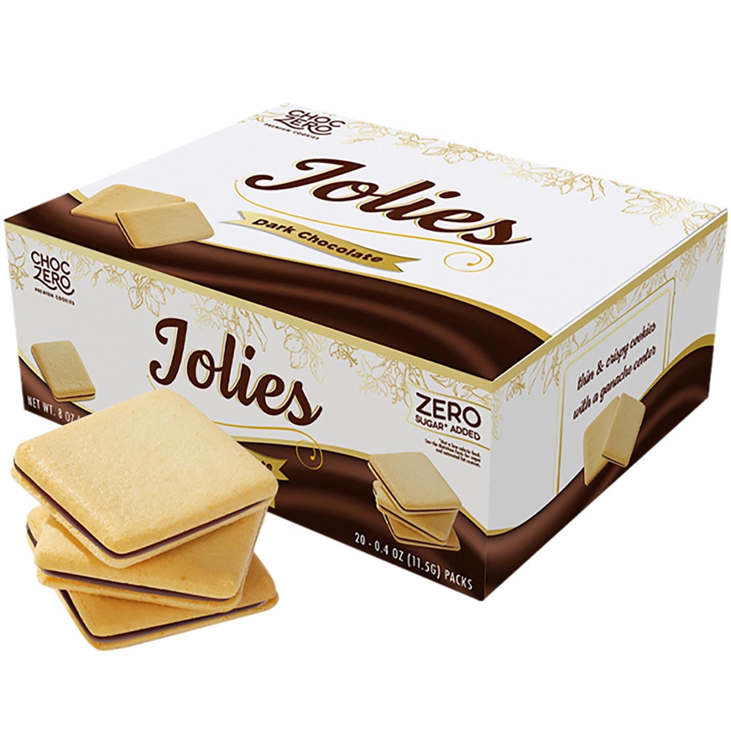 ChocZero Chocolate Cookies, Dark Chocolate Jolies – Gluten Free, Sugar Free, 20 Crispy Chocolate Filled Keto Cookies Per Box, 8 Ounce