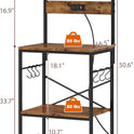 SUPERJARE Kitchen Bakers Rack with Power Outlet, Coffee Bar Table 4 Tiers, Kitchen Microwave Stand with 6 S-shaped Hooks, Storage Shelf Rack for Spices, Pots and Pans - Rustic Brown