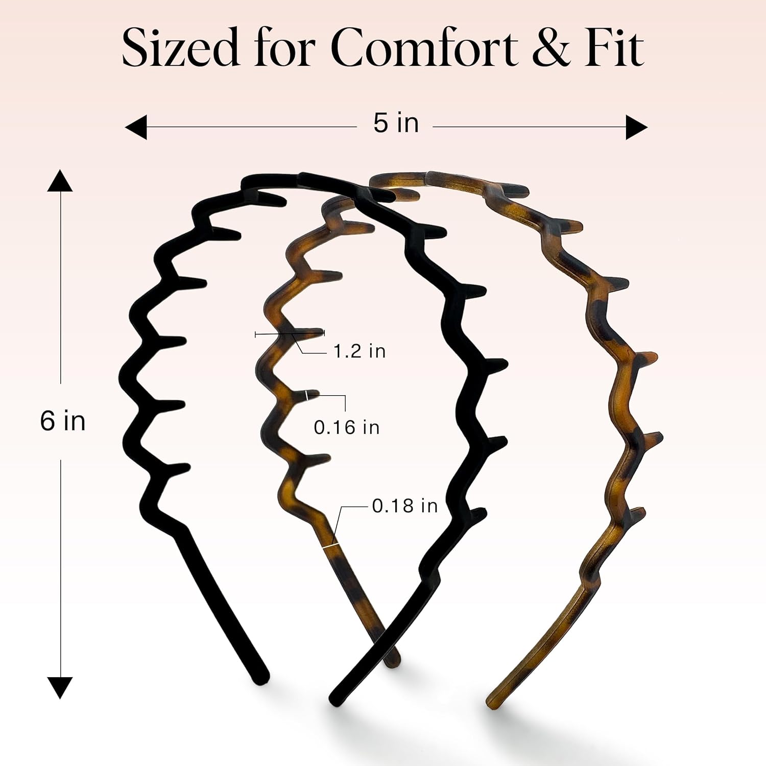 Kitsch Zig Zag Headbands for Women Non Slip – Fashion Accessories for Slicked Back Styles - Comfortable Comb Headband with Teeth | Ideal Gifts for Women - Tortoise & Black Headband - 2 pcs
