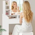 Small Makeup Vanity Desk with Lighted Mirror, White, 23.62" W x 15.74" D x 53.93" H (Smart LED Mirror, Open Shelves, 2 Drawers)