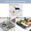 MECHEER Over The Sink Dish Drying Rack, Roll Up Dish Drying Rack Kitchen Dish Rack Stainless Steel Sink Drying Rack, Foldable Dish Drainer, 17.5''x11.8''