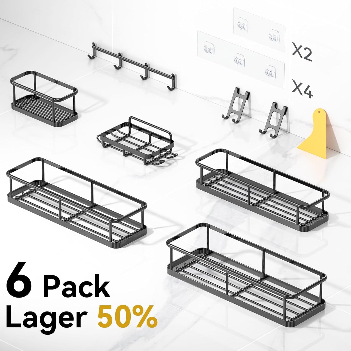 YASONIC Shower Caddy, 100% Rustproof Shower Organizer with Soap Holder, 6 Pack Large Capacity Shower Shelves for Inside Shower, No Drilling Bathroom Organizers and Storage for Kitchen & Home Decor