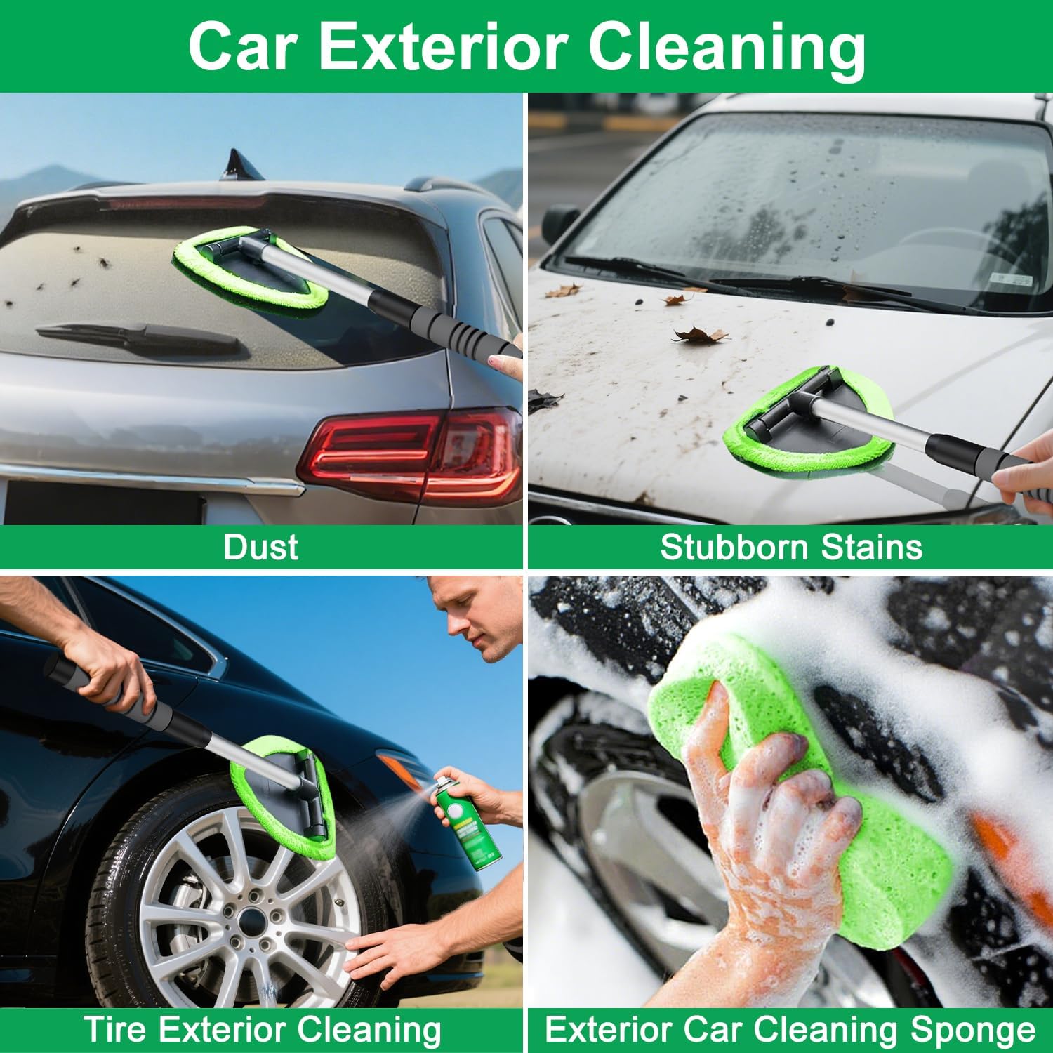 XINDELL Windshield Cleaner Tool – Car Interior Window Cleaning Kit with Extendable Handle & 4 Microfiber Pads, Auto Wiper Inside Windshield Brush for Car & Home Windows
