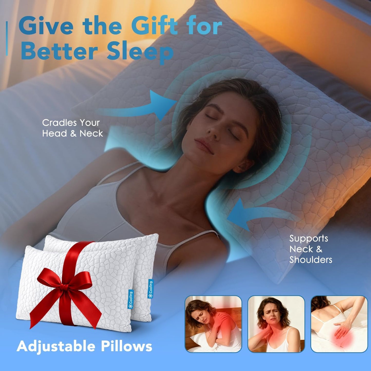 QUTOOL Cooling Pillow for Sleeping 2 Pack, Luxury Shredded Memory Foam Bed Queen Pillows Set of 2, Cool Pillow for Hot Sleepers Adjustable Firm Pillow for Side, Back, Stomach Sleepers Soft Yet Support