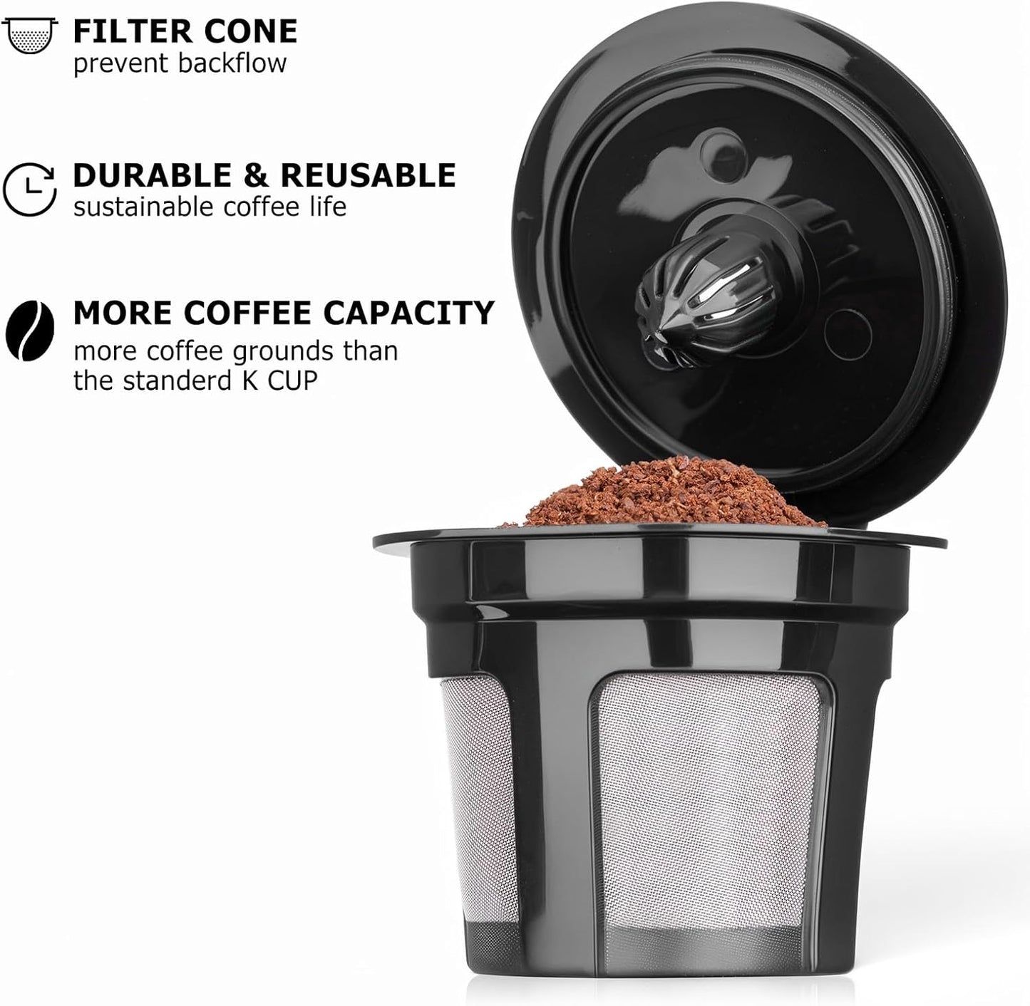Reusable K Cups for Keurig K Elite, K Classic, K Compact, K Latte, K Duo and All 2.0 & 1.0 Coffee Makers, 2 Pack K Cup Coffee Filters - Black