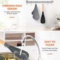 Cooking Spoon for Nonstick Cookwares, Great for Cooking and Serving Sturdy BPA-Free Matte Silicone, Wood Handle Spoon for Mixing, Scoop, and Scrape (Black & Grey, 11.4 inch)