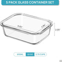 Vtopmart 5Pack 22oz Glass Storage Containers with Lids, Glass Meal Prep Food Container Sets with Snap Airtight Lids for Microwave, Oven, Freezer and Dishwasher