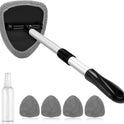 AstroAI Windshield Cleaner Tool, Car Interior Detailing Cleaning Kit with Extendable Handle and 4 Upgraded High-Density Reusable Microfiber Pads, Auto Glass Wiper Brush Kit for Cars, Gray, 15.9in-21in