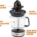 Elite Gourmet ETS623 BPA-Free 40-Watt Electric Citrus Juicer, Compact, Large Volume, Pulp Control, Oranges, Lemons, Limes, Grapefruits with Easy Pour Spout, 24oz, Black/Stainless Steel
