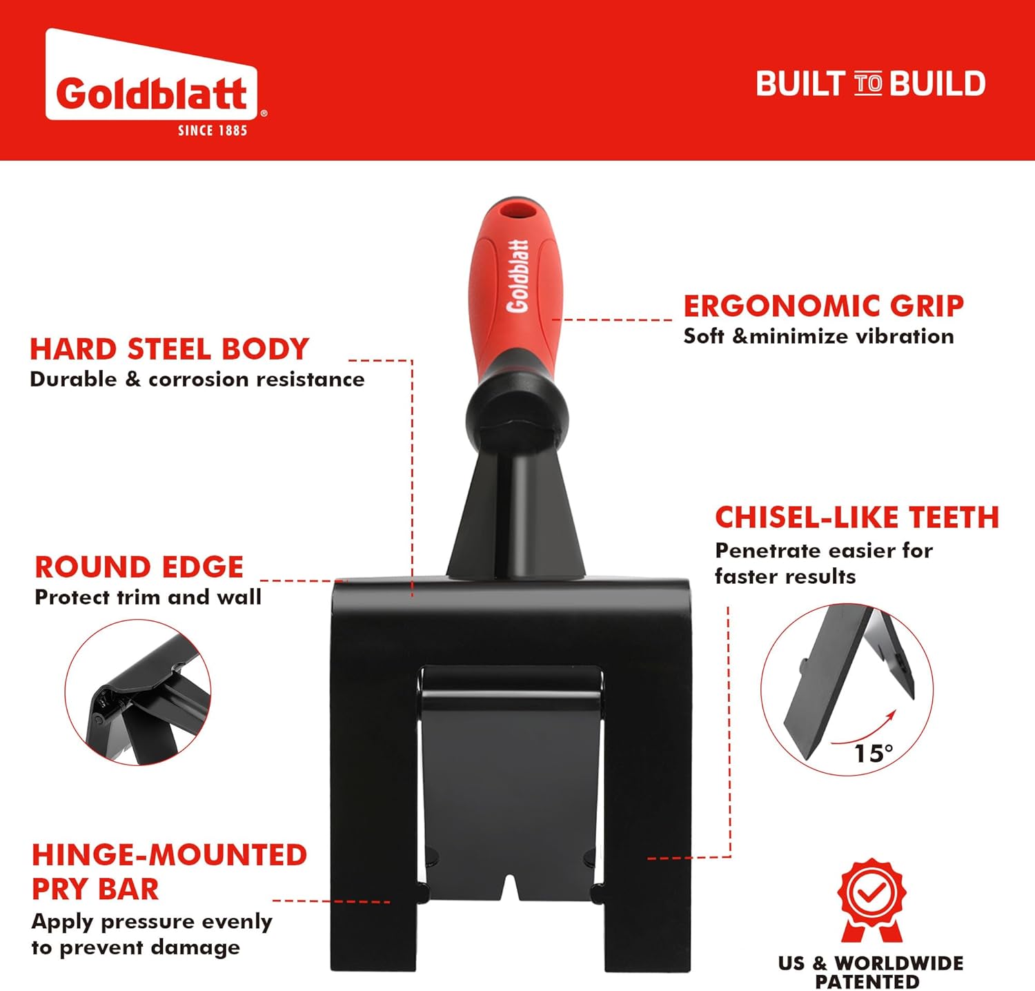 Goldblatt Trim Puller, 4-Inch Tile Removal Multi-Tool for Commercial Work & Home Improvement, Baseboard, Molding, Siding and Floor Removal, Remodeling