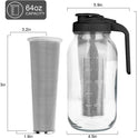Cold Brew Coffee Maker,64 oz Mason Jar Pitcher with Stainless Steel Filter, Pour Spout Handle Lid, Heavy Duty Glass Airtight & Leak-Proof for Iced Coffee,Tea & Lemonade