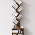 SUNMORY 6 Tier Tree Bookshelf, Small Bookcase with Storage Cabinet, Modern Tall Narrow Bookshelves Organizer, Floor Standing Book Shelf for Bedroom/Living Room/Home Office/Corner, Rustic Brown