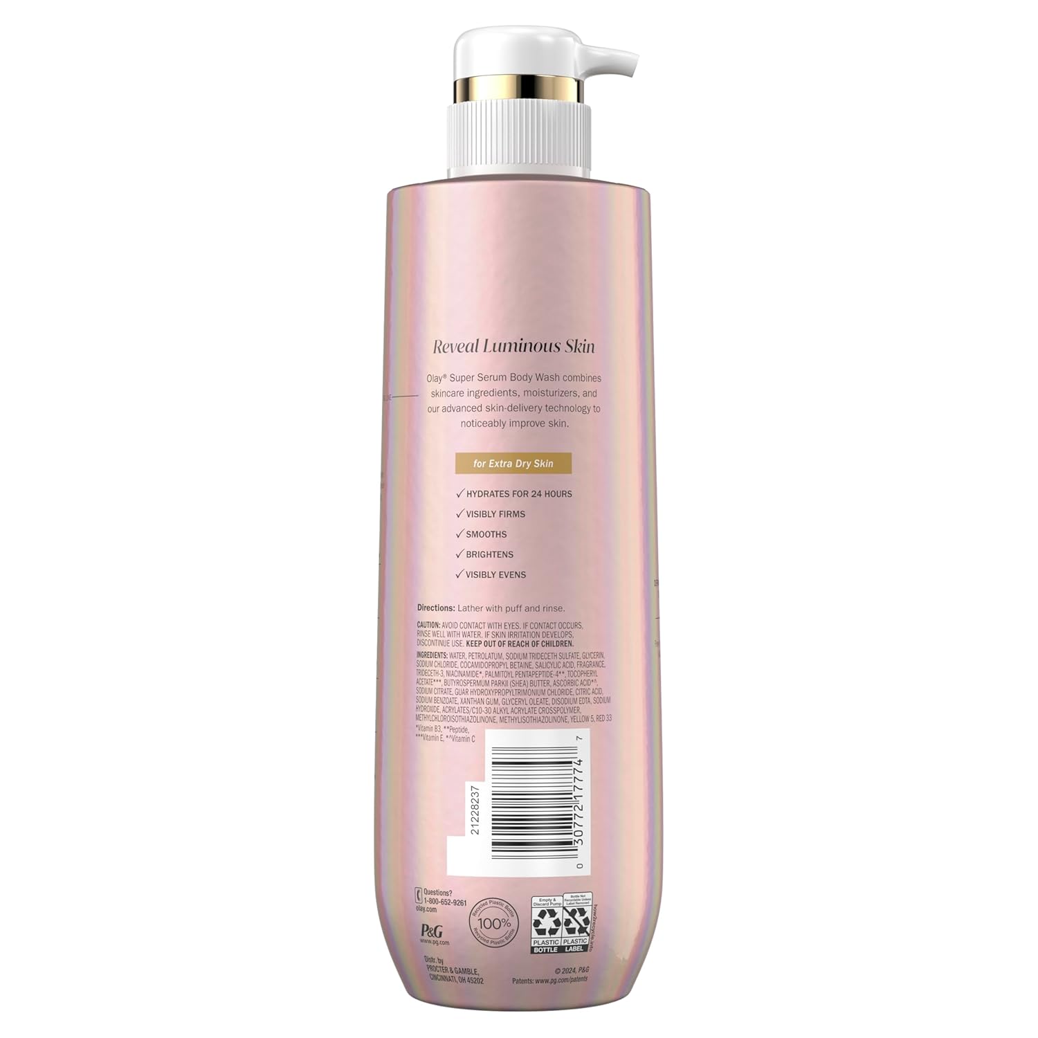 Olay Super Serum Body Wash for Extra Dry Skin, 24hr Long Lasting Hydration, 5+ Ingredient Serum Complex for Bright Even Firm Luminous Skin, 18.5 fl oz