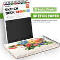 Soucolor Sketch Book, Spiral Bound Acid-Free Sketchbook with 68lb/100gsm for Paper Painting, Drawing, Writing, Artist Sketching Pad for Kids, Adults & Teens, 100 Sheets (Black, 9 x 12 Inch, Pack of 1)