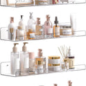 upsimples Acrylic Shelves for Bathroom Storage, 15" Floating Shelves Wall Organizer for Perfume, Make up, Skincare, Kids Bookshelf for Bedroom, Nursery, Living Room Decor, Clear, 4 Pack