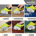 SnapFresh Cordless Electric Scissors, 4V Electric Mini Box Cutter, Carpet & Cardboard Cutter Tool with a Replacement Blade/Charger, Rotary Cutter for Cardboard Packages Leather Plastic （Green）