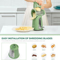 SUSTEAS Rotary Cheese Grater with Handle - Vegetable Shredder with 5 Well-designed Blades & Strong Suction Base,Round Mandoline Slicer & Food Chopper for Kitchen,with Blade Storage Box(Retro Green)