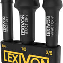 LEXIVON Impact Grade Socket Adapter Set, 3" Extension Bit With Holder | 3-Piece 1/4", 3/8", and 1/2" Drive, Adapt Your Power Drill To High Torque Impact Wrench (LX-101)