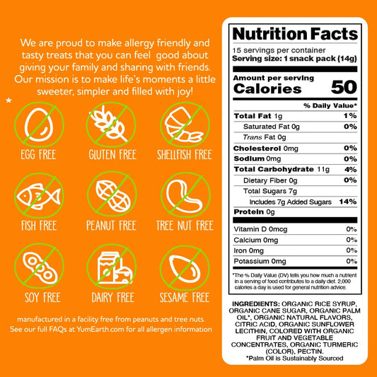 YumEarth Organic Chewys Fruit Flavored Candy Chews - Allergy Friendly, Gluten Free, Non-GMO, Vegan, No Artificial Dyes - Assorted Flavors, 7.5 oz.