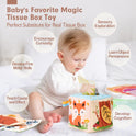 hahaland Baby Tissue Box Toy - Baby Toys 6-12 Months Stocking Stuffers for Babies Montessori Toys for 6 Month Old Must Haves - Boy Girl Shower Gifts 6 9 12 18 Months Old Sensory Pulling Play Scarf Toy