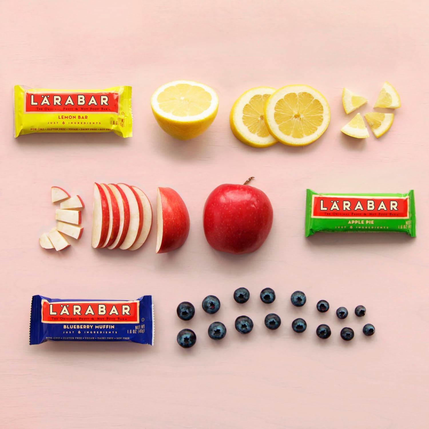 LARABAR Fruit & Nut Bars Variety Pack 18 Count (1.6 oz Each), Blueberry Muffin Lemon Apple Pie, Vegan Gluten Free Dairy Free Plant Based, Granola Snack Bars Breakfast Snacks For Adults