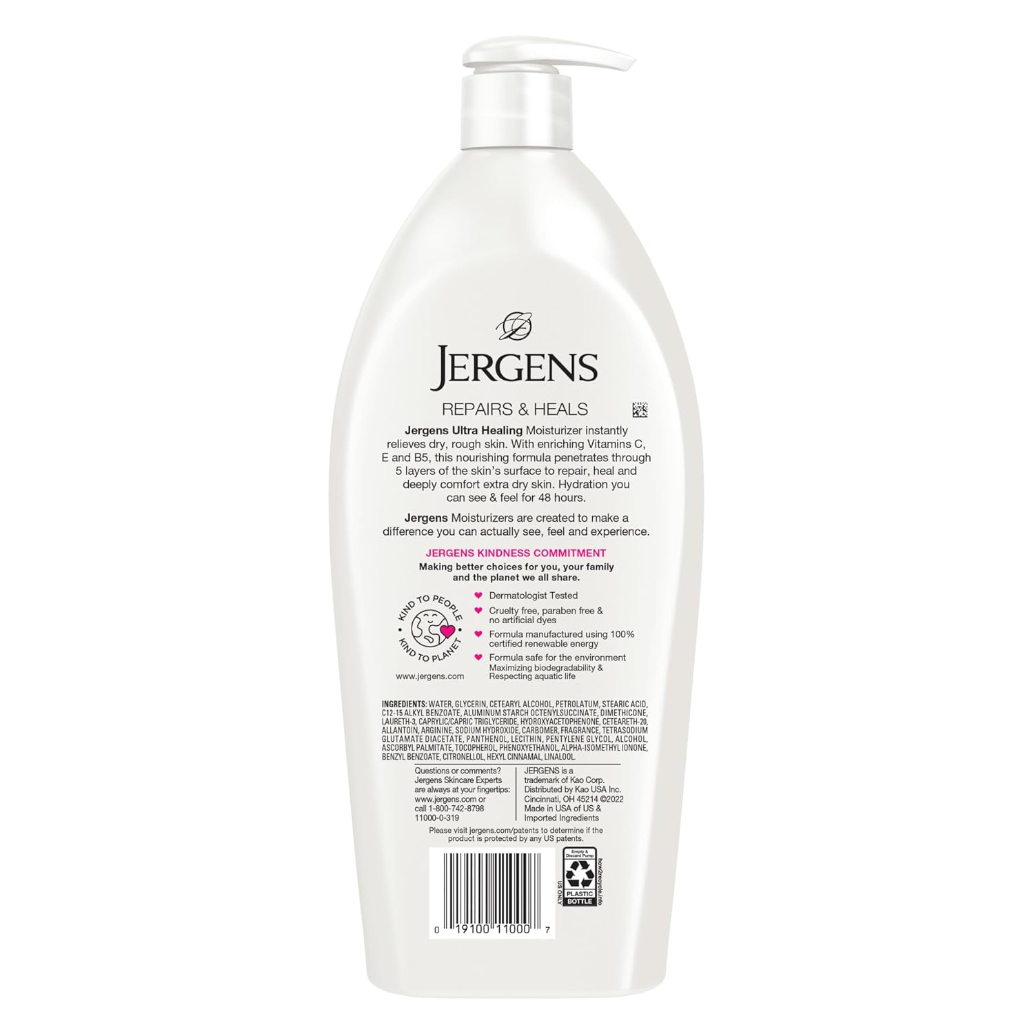 Jergens Ultra Healing Dry Skin Lotion, Hand and Body Moisturizer for Quick Absorption into Extra Dry Skin with Hydralucence Blend, Vitamins C, E and B5, White, 32oz
