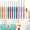 Crochet Hooks 12 Sizes Crochet Hook Set, 51 Pack Yarn Crochet Kit for Beginners, Knitting Needles with Ergonomic Handles for Arthritic Hands, Crochet Needle Kit with Blue Case for Crocheters