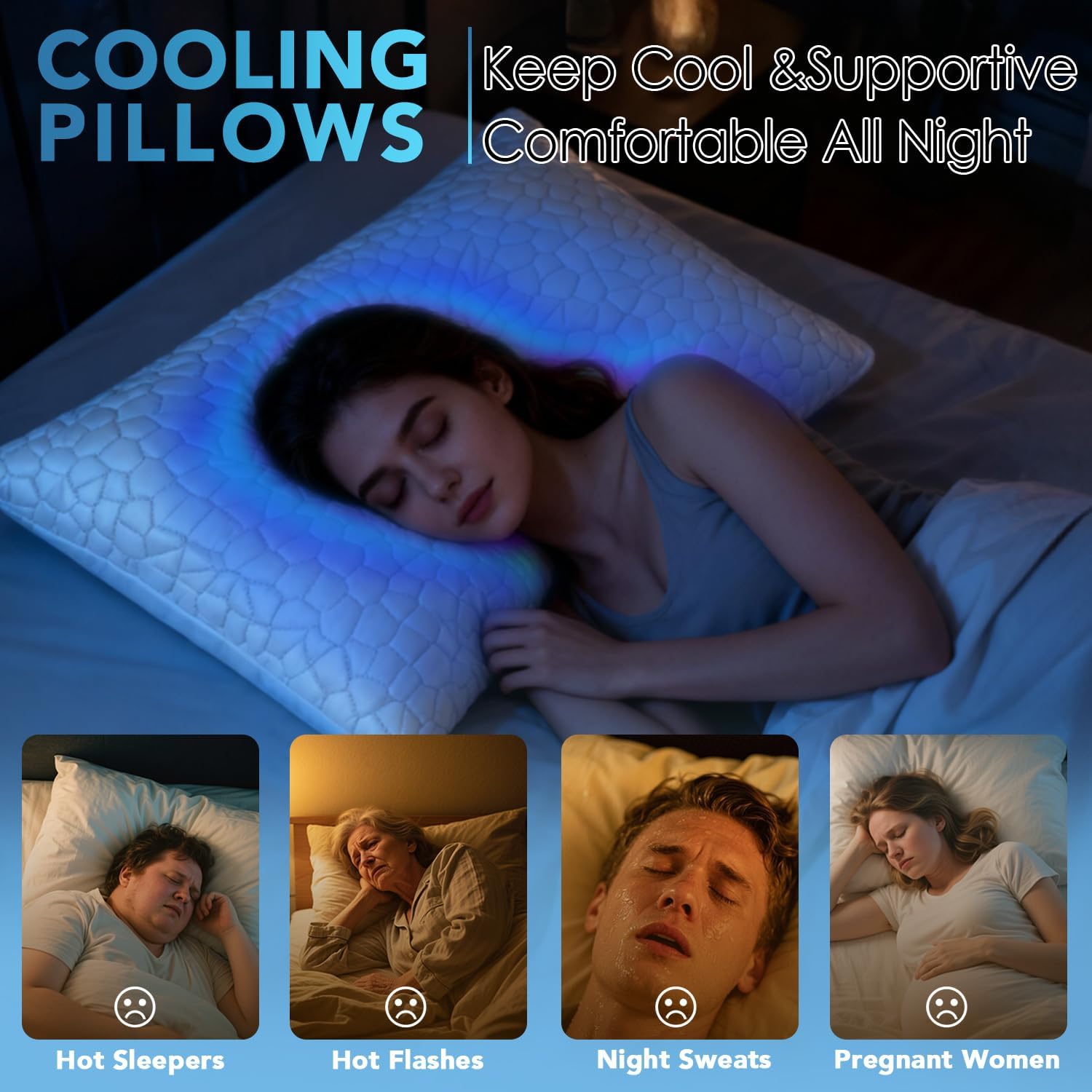 QUTOOL Cooling Pillow for Sleeping 2 Pack, Luxury Shredded Memory Foam Bed Queen Pillows Set of 2, Cool Pillow for Hot Sleepers Adjustable Firm Pillow for Side, Back, Stomach Sleepers Soft Yet Support