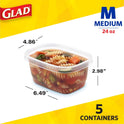 GladWare Soup & Salad Everyday Use, Medium Rectangle Storage, Standard, 24 Oz, 5 Count