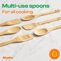 Riveira Bamboo Cooking Spoons 6-Piece – Wooden Cooking Utensils Set with Wooden Spoons for Cooking & Spatulas Wooden Utensil Sets – Premium Kitchen Utensils Set – Durable First Apartment Essentials