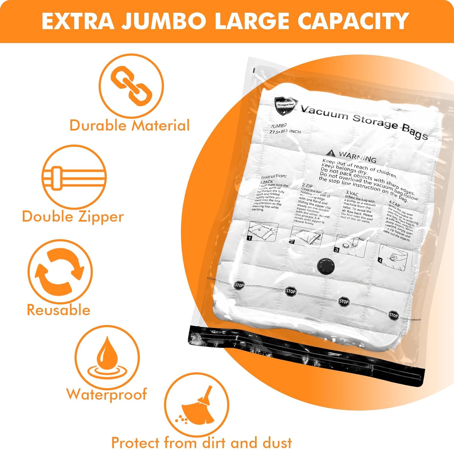 GONGSHI Vacuum Storage Bags, Space Saver Seal Bags For Clothing, Blankets, Comforters, Pillows, Clothes Storage,Travel Luggage,24 Combo-EPUMP