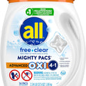 All Laundry Detergent Pacs, Mighty Pacs with OXI Stain Removers and Whiteners, Free Clear, Unscented and Dye Free, 56 Count