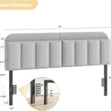 ONBRILL Adjustable Headboard for King/California King Size Bed Frame, Linen Fabric Bed Headboard with Storage & RGB LED Light in Modern Vertical Channel Design, Light Grey