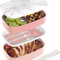 Bentgo Classic - Adult Bento Box, Stackable 3-Compartment Lunch Box with Removable Utensil Set and Sealing Strap, BPA-Free, Food Container Ideal for Meal Prep, Work, and On the Go (Blush Marble)