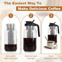 Cold Brew Coffee Maker,64 oz Mason Jar Pitcher with Stainless Steel Filter, Pour Spout Handle Lid, Heavy Duty Glass Airtight & Leak-Proof for Iced Coffee,Tea & Lemonade