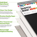 Soucolor Sketch Book, Spiral Bound Acid-Free Sketchbook with 68lb/100gsm for Paper Painting, Drawing, Writing, Artist Sketching Pad for Kids, Adults & Teens, 100 Sheets (Black, 9 x 12 Inch, Pack of 1)