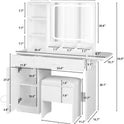 IRONCK Vanity Desk with LED Lighted Mirror & Power Outlet, Makeup Table with Drawers & Cabinet,Storage Stool, White