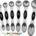 Spring Chef Stainless Steel Magnetic Measuring Spoons Set with Strong N45 Magnets, Heavy Duty Metal Kitchen Gadgets for Baking & Cooking, Fits in Most Kitchen Spice Jars, Set of 8 with Leveler, Black