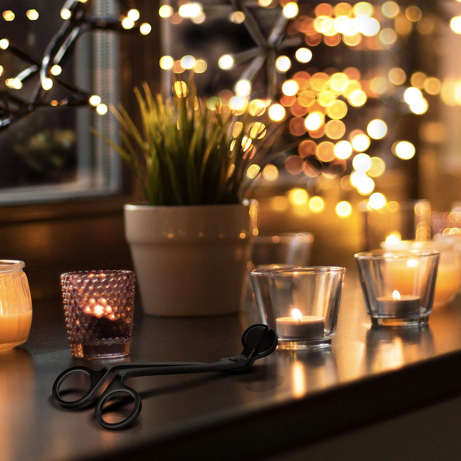 CHEFBEE Candle Wick Trimmer, Polished Stainless Steel Wick Clipper Cutter, Scissors, Reaches Deep Into Candles to Cut Spent Cord, Allow Cleaner Burn and Prevent Soot Buildup (Black)
