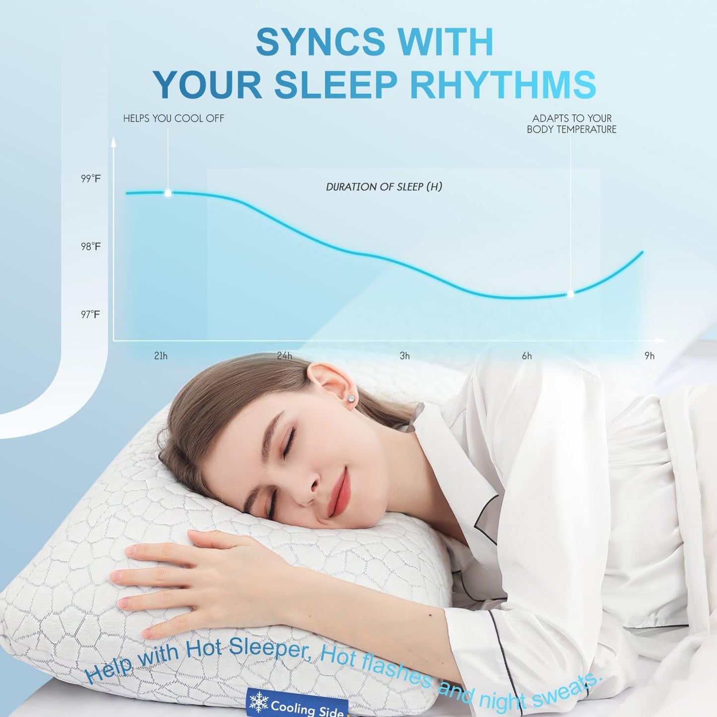 QUTOOL Cooling Pillow for Sleeping 2 Pack, Luxury Shredded Memory Foam Bed Queen Pillows Set of 2, Cool Pillow for Hot Sleepers Adjustable Firm Pillow for Side, Back, Stomach Sleepers Soft Yet Support