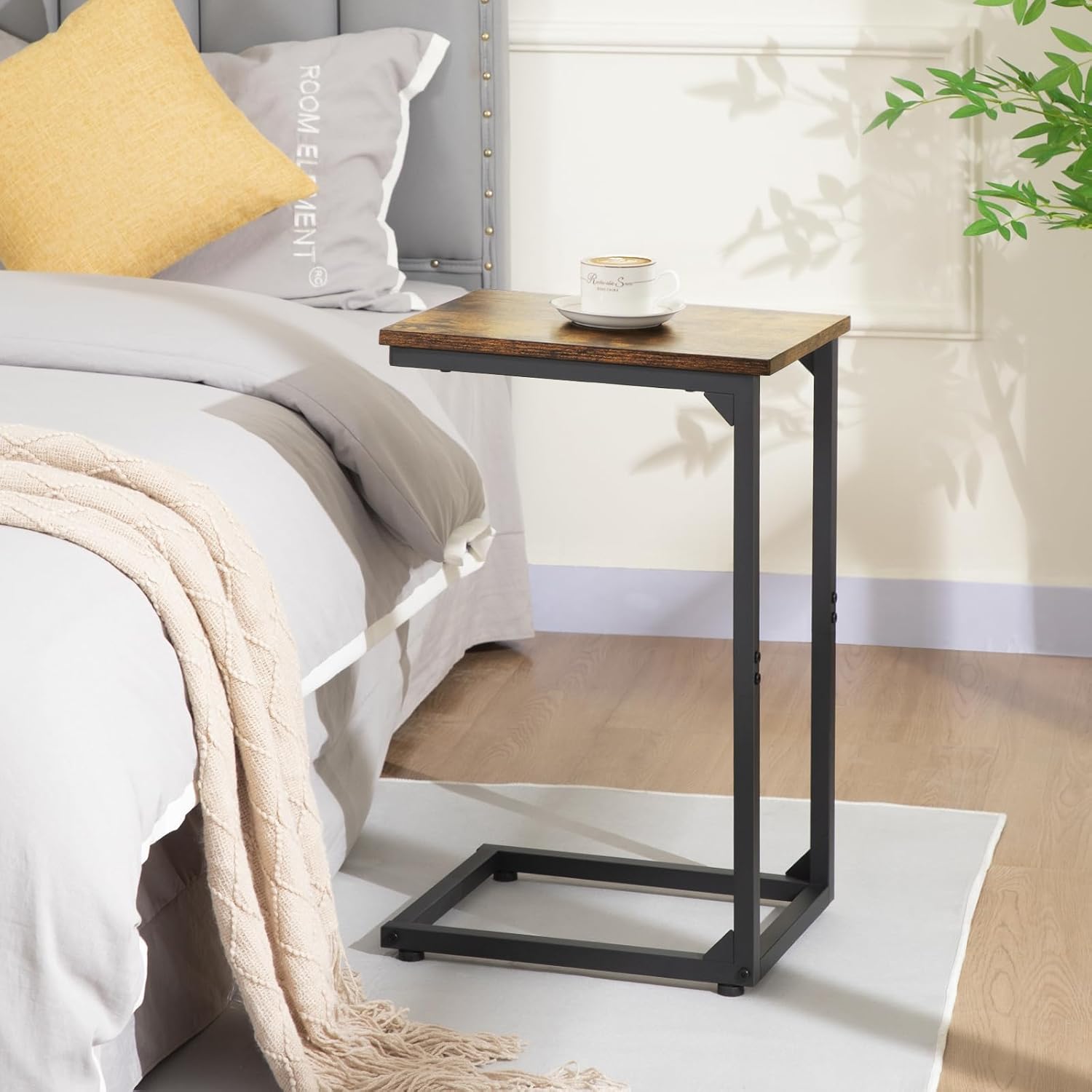 AMHANCIBLE C Shaped Side Table, End Tables Living Room Set of 2, Slide Under Couch Table for Sofa, TV Trays for Bedroom, Small Space, Rustic Brown HET02CBR