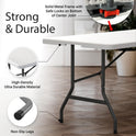 6 Feet Foldable Table with Built in Handle & Steel Legs | 6FT Heavy Duty Folding Portable | Perfect for Party, Dining, Wedding, Events, Picnic Indoor, Outdoor, Camping, Utility, Folding - 6 Foot