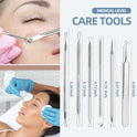 JPNK Blackhead Remover Tool Comedones Extractor Acne Removal Kit for Blemish, Whitehead Popping, 6 Pcs Zit Removing for Nose Face Tools with a Leather Bag